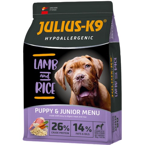 JULIUS К-9 HighPremium 12 кг., PUPPY&JUNIOR Гіпоалергенний Ягня та Рис для собак